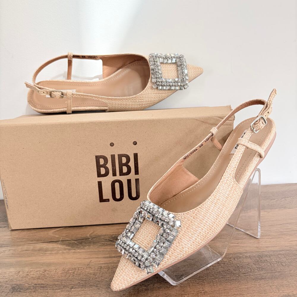 Bibi Lou Anthro Embellished Flat Slingback Shoes‎ US 6 EU 37 W/ Box $190 Leather